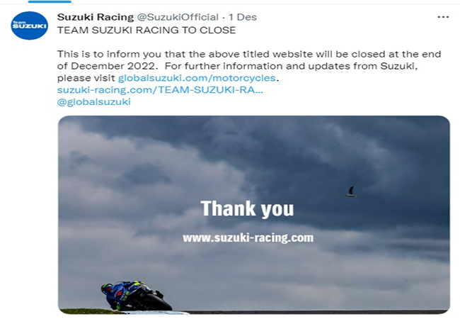 Hengkang dari MotoGP, Suzuki Racing Resmi Tutup Website